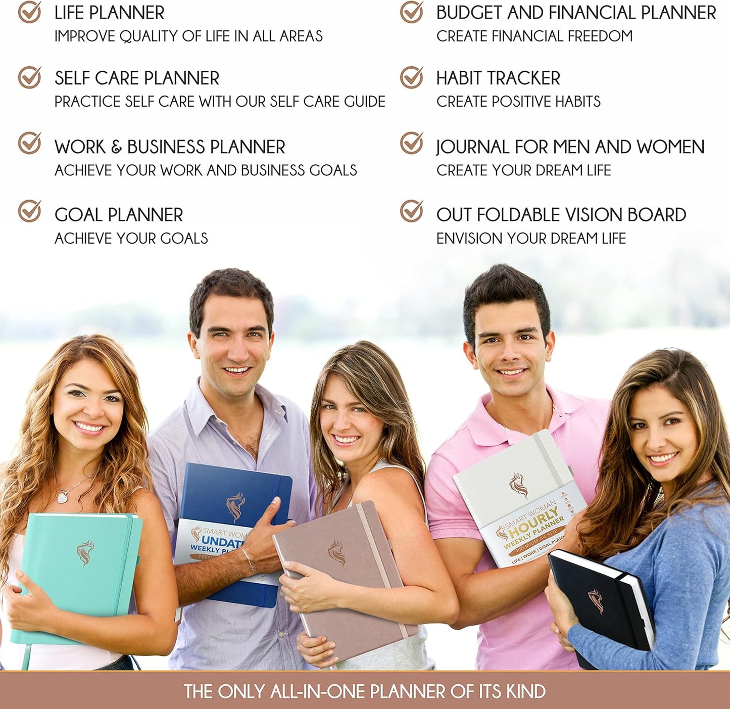 Hourly Planner - Undated Daily, Weekly & Monthly Planner with Budget Section | A 12 Month Journey to Increase Productivity & Happiness | Life Organizer & Gratitude Journal - Vertical Format